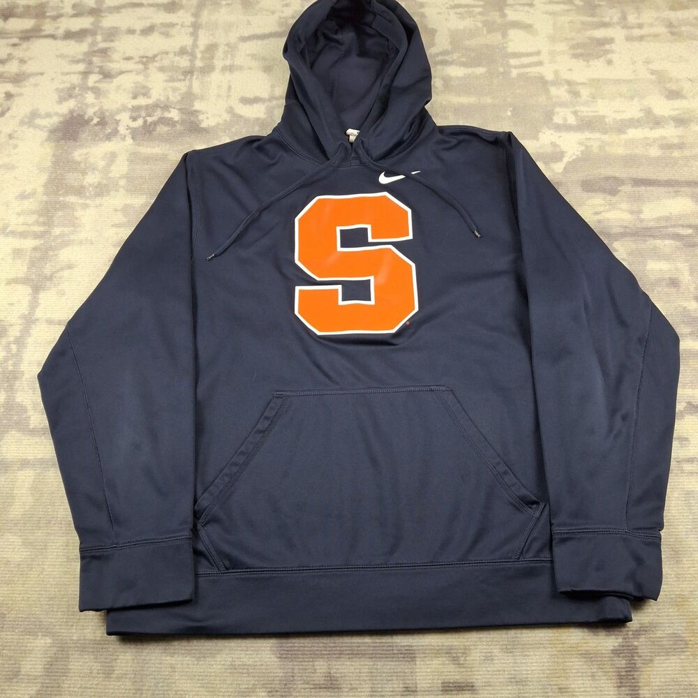 Nike Therma Fit Syracuse University Orange Hoodie Mens L Navy Blue NCAA Football